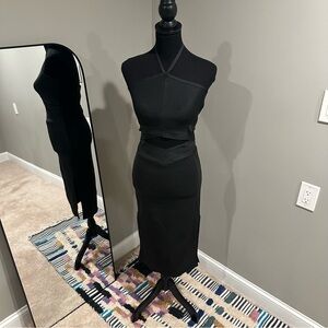 NWOT SZM: WOW Couture Two Piece Bodycon Set with Tie Neckline and Zip Back